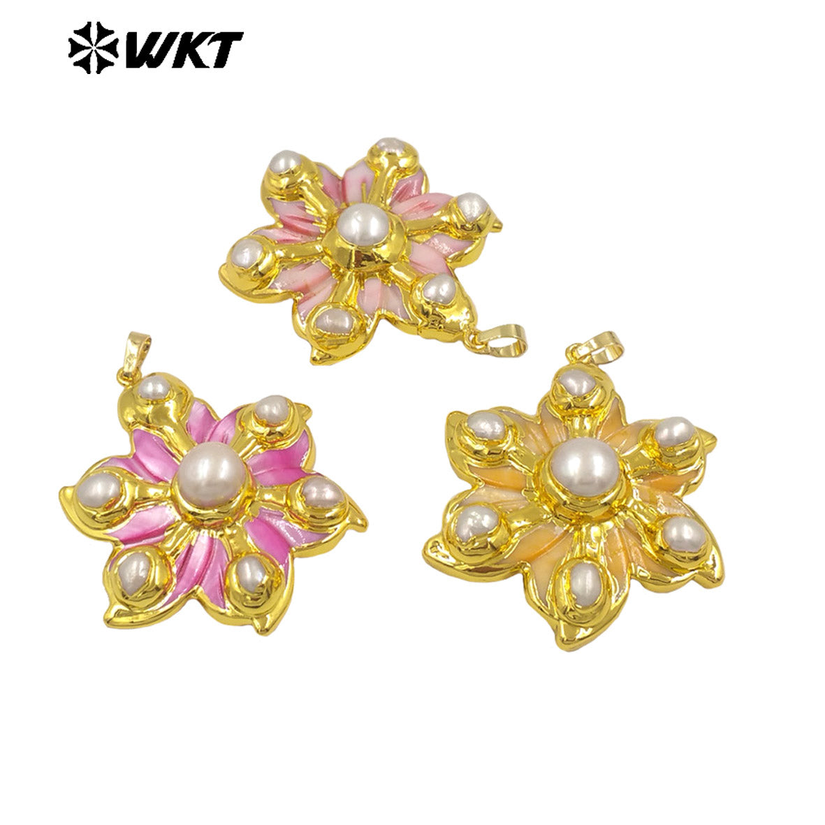 WT-JP389 New Arrival Shell Six Pearls Combination Flower Shape Colorful 18K Gold Plated Pendant Beautiful Jewelry for Women