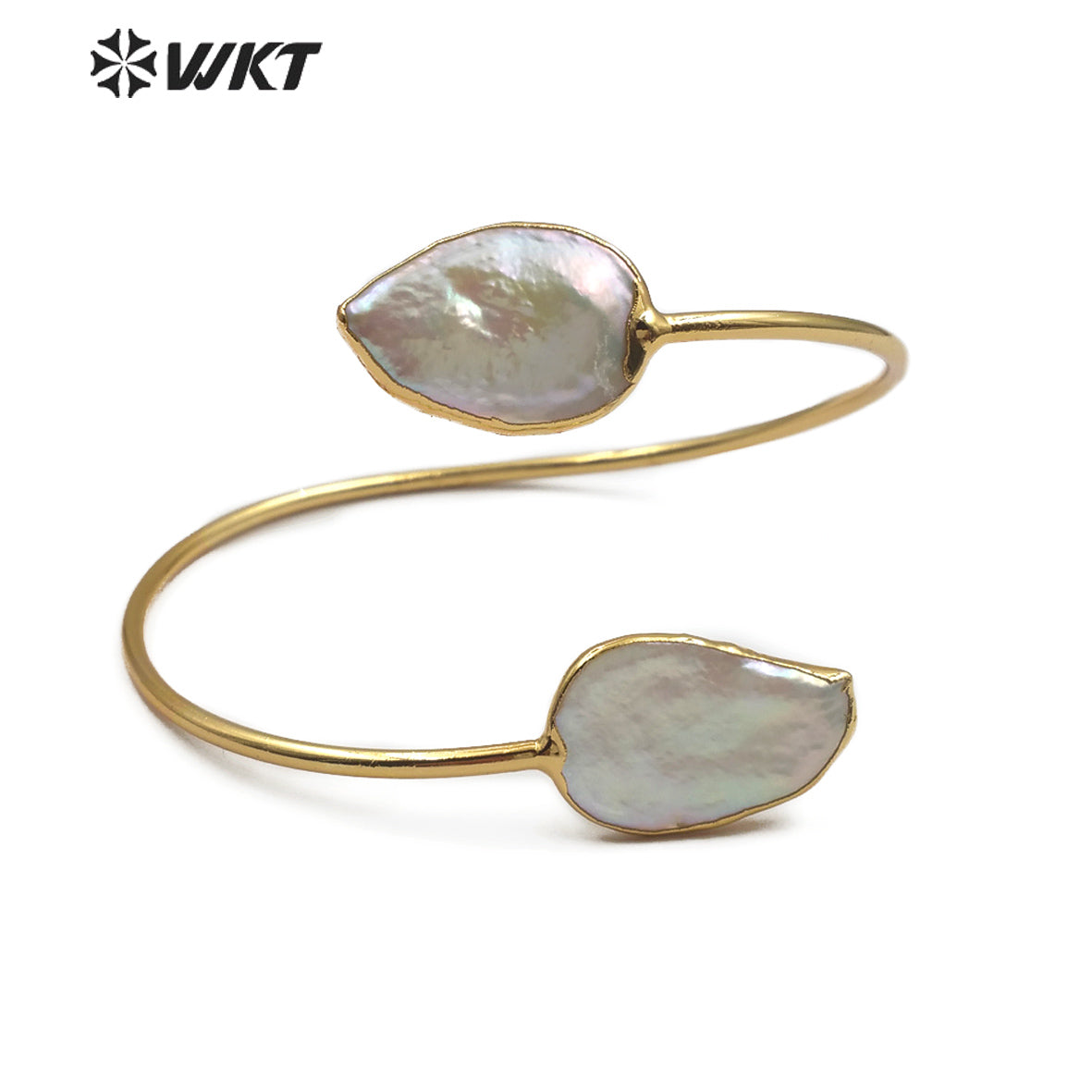 WT-B448 Jewelry in Teardrop Shape Adjustable Gold Bangle Pearl Cuff Wedding Bangle Double Natural Freshwater Pearl Bangle