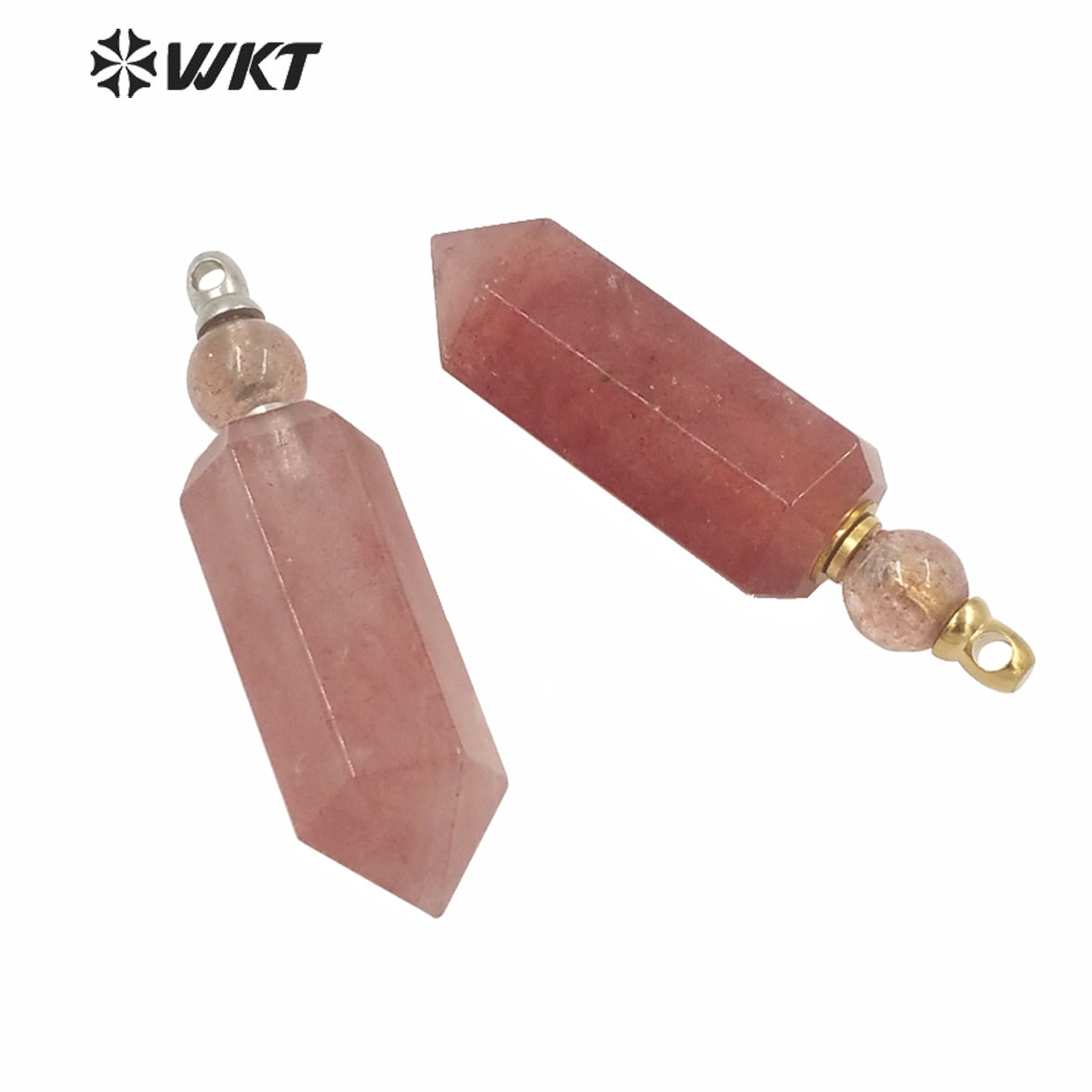WT-P1584 Wholesale Women Gold Electroplated Spirit Quartz Strawberry Ctrine Stone Pendant Hot New Pink Perfume Bottle Pendant