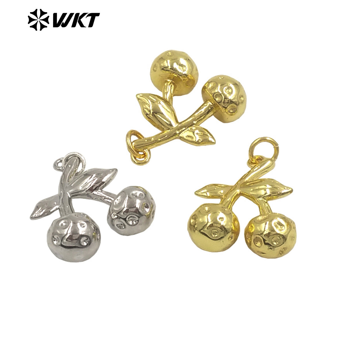 WT-JFE151 Wholesale Women Jewelry Finding Tiny Pendant Silver Gold Plated Cherry Shape Metal Yellow Brass For Earrings DIY