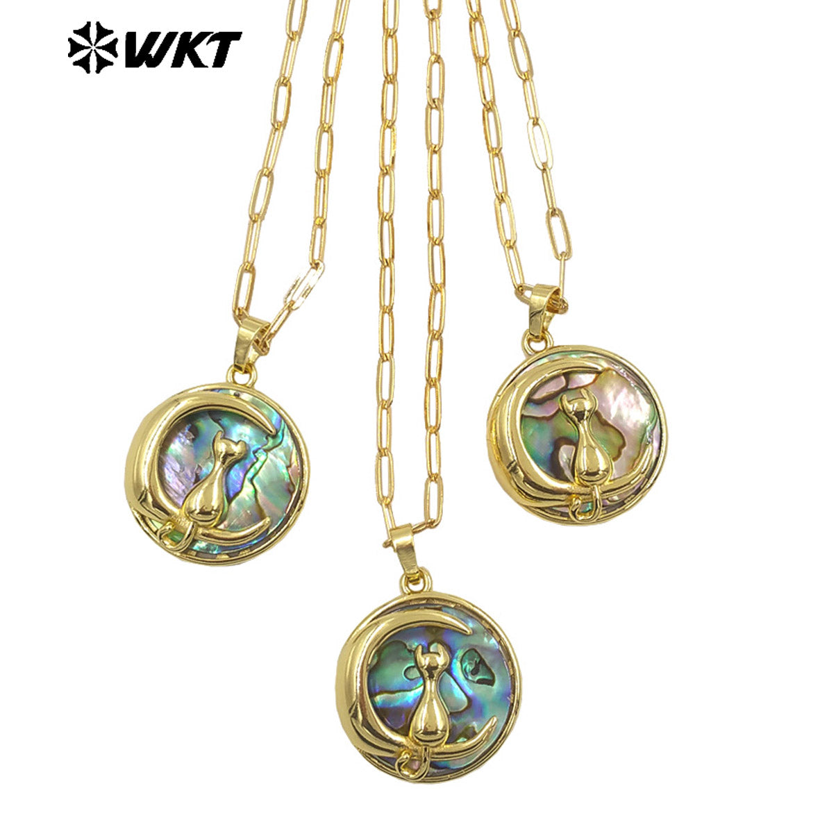 WT-JN332 High Quality Gold Plated Rectangle Chain With Natural Abalone Shell Round Pendant Necklace For Ladies Vintage Jewelry