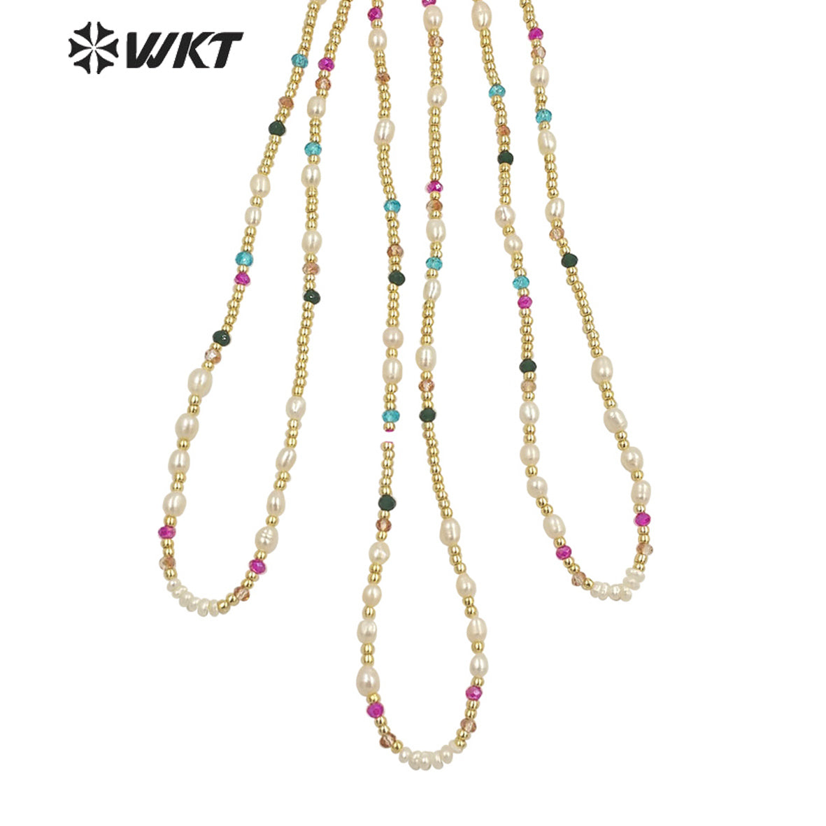 WT-JN222 INS HOT Trendy Colorful Tiny Stone Beads Necklace 16inch Elegant Lady Pearl Gold Beads Choker Necklace for Gift