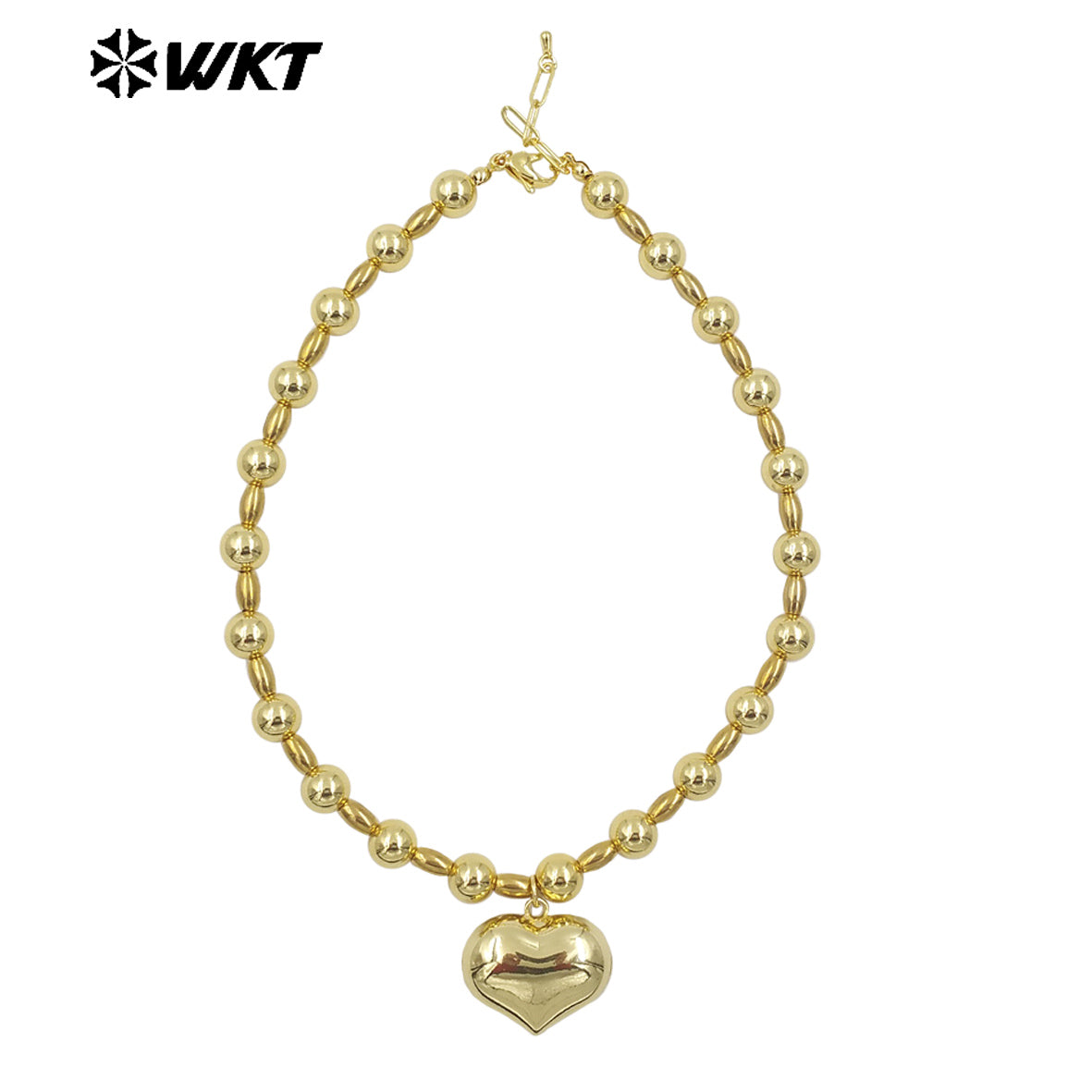 WT-JFN16 Amazing 18K Real Gold Plated Nontarnishable Yellow Brass Hand Strand Beads Bullet Ball Shape Metal Necklace