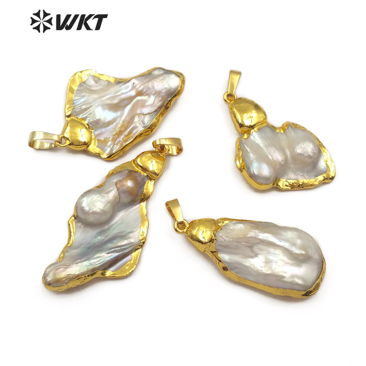 WT-JP104 Wholesale Women's Jewelry Natural Pearl Pendant Shape Specific Random Size Back 18K Gold Plated Pearl Pendant