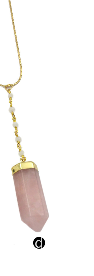 WT-N1180 Newest Natural Rose Quartz Pendant Necklace With Color Beads Chain Fluorite Necklace Fashion Natural Amethyst Necklace