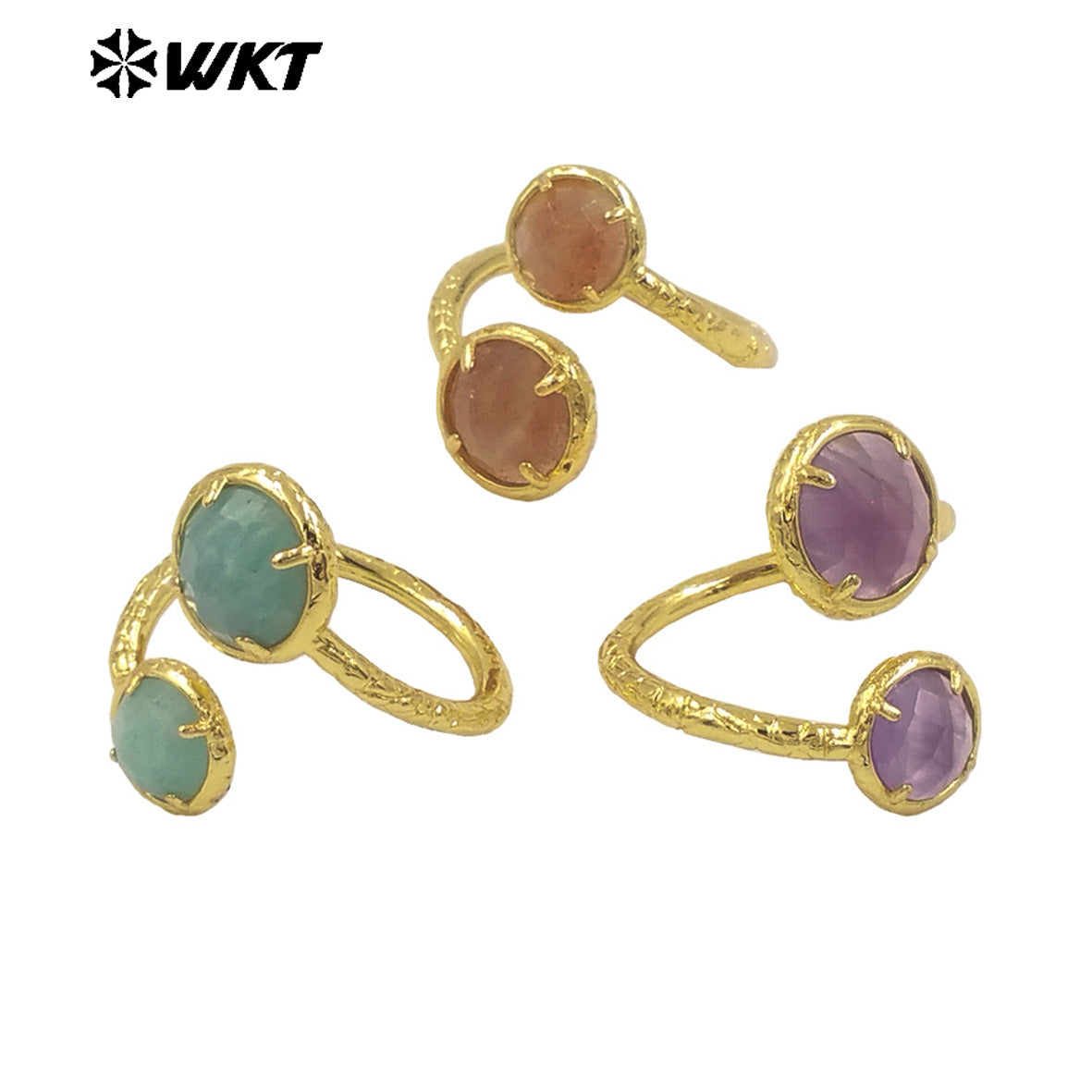 WT-R530 Wholesale Fashion New European Trendy Double Stone Adjustable Birthday Gift Lady Gemstone Ring