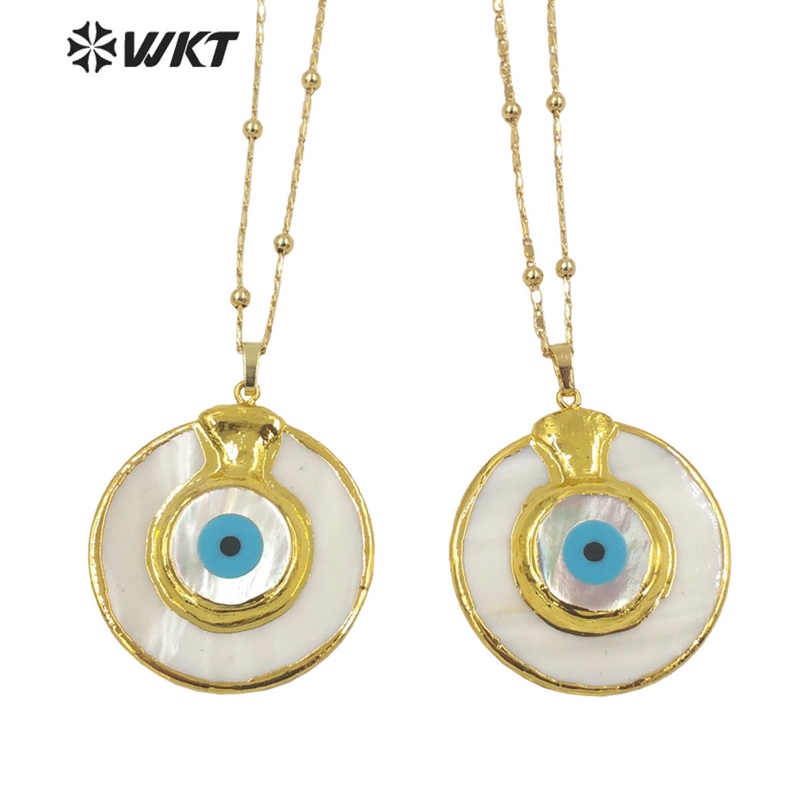 WT-JN171 Stylish Necklace Devil Eye Shell Pendant Necklace Circular Gold Electroplated Marine Life Jewelry Noble Shell Necklace