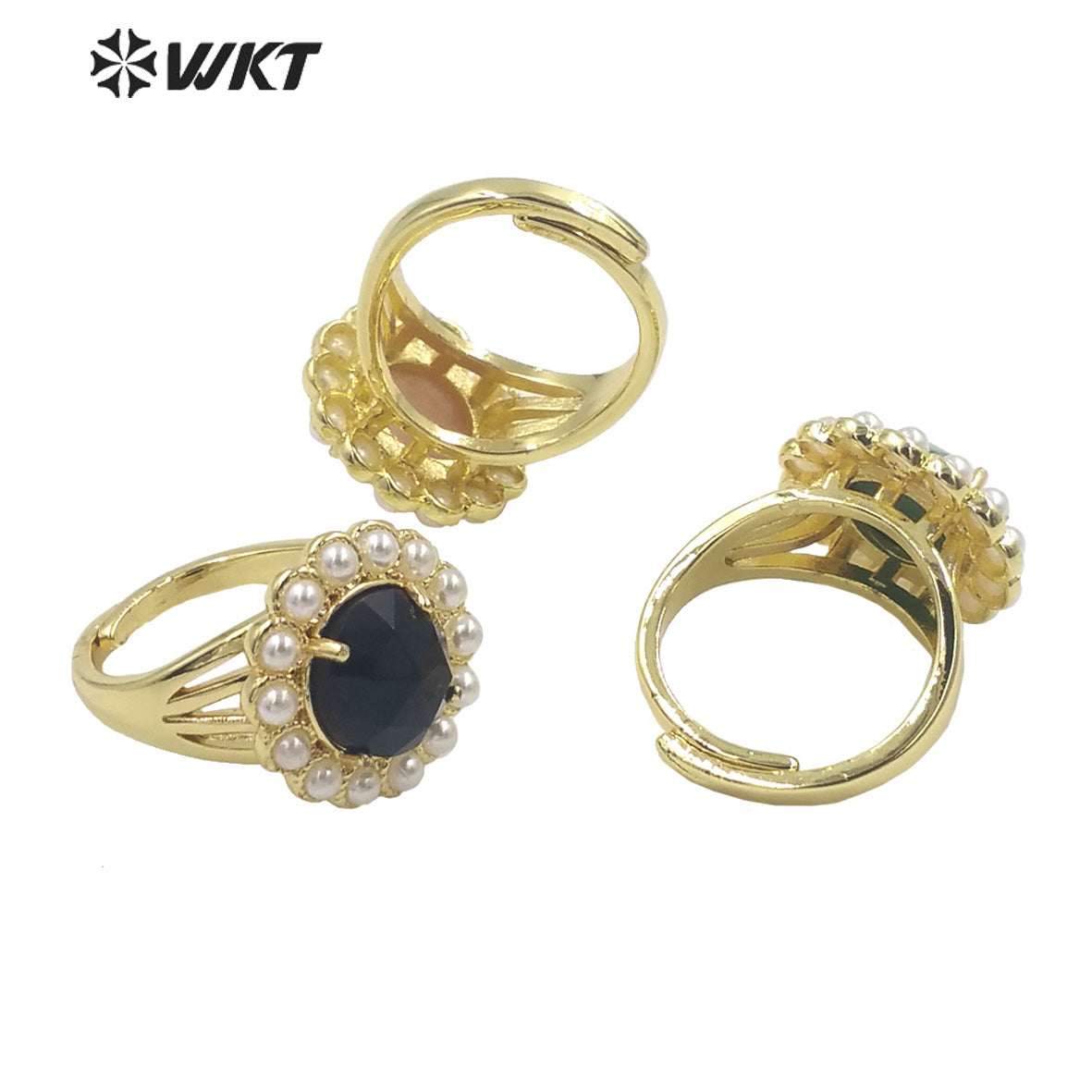 WT-MPR079 Wholesale Fashion 18K Real Gold Plated Round Gemstone Malachite Natural Stone Lady Ring Popular INS Hot Women Ring