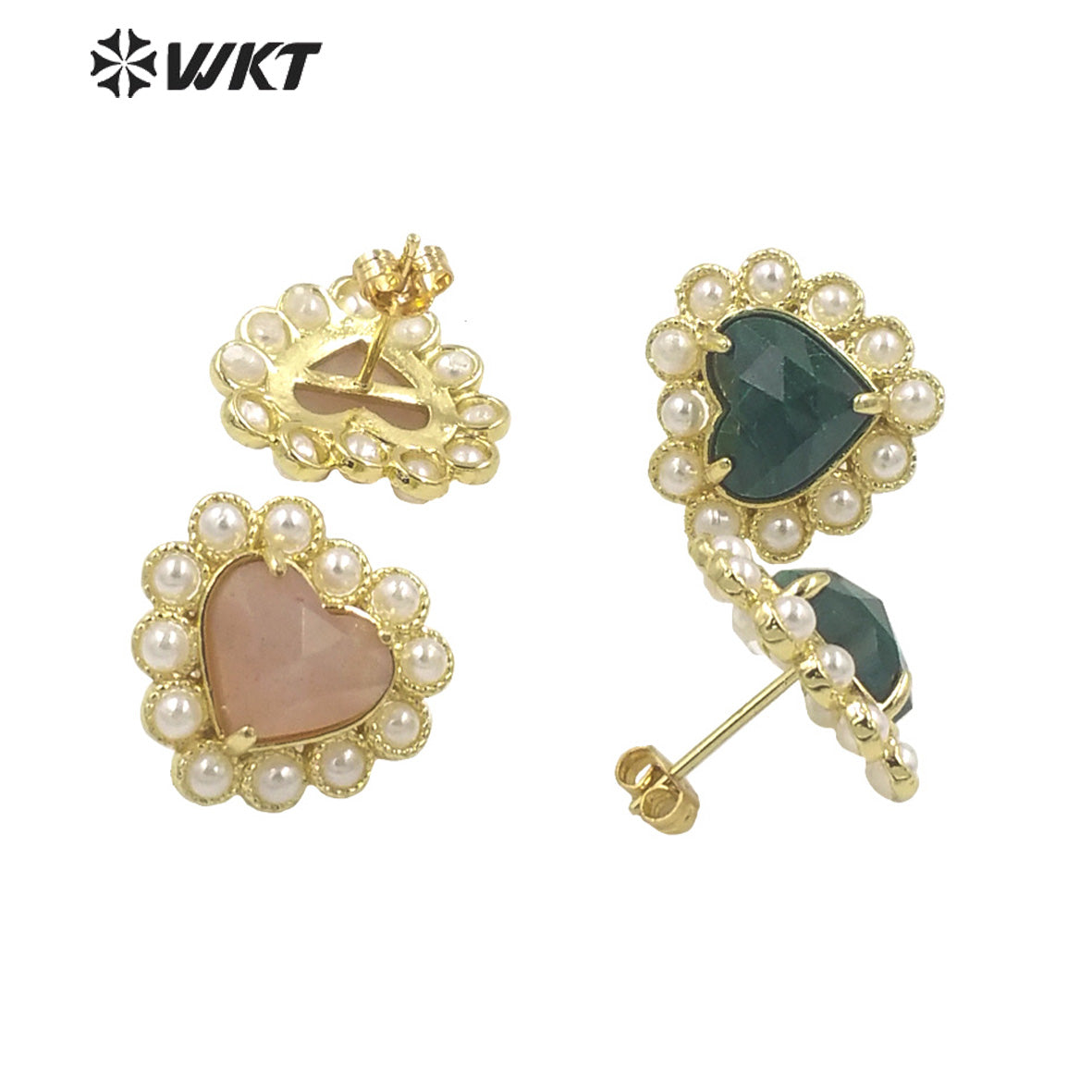 WT-MPE122 Amazing Fashion Gold Plated Natural Gemstone Heart Studs 18k Gold Plated Amethyst Gorgeous Studs
