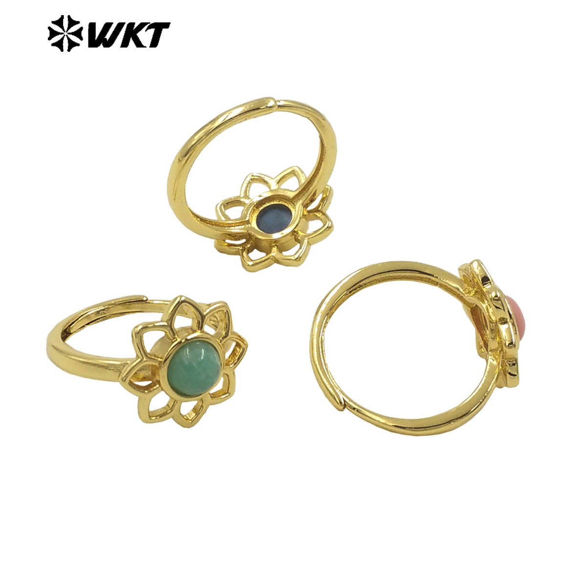 WT-R535 Elegant Gold Plated Resist Tarnishable Lotus Flower Stone Ring for Lady Daily Wear or Gift for Friend Jewelry
