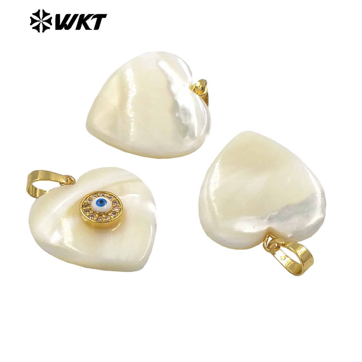 WT-JP366 Newest Gold Plated Charming Natural White Shell Heart With Turkey Eye Girl Lovely Pendants for Birthday