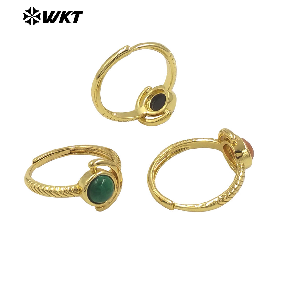 WT-R540 Newest Delicate Tiny Round Natural Stone Women Birthday Ring in Open Size With 18k Gold Plated