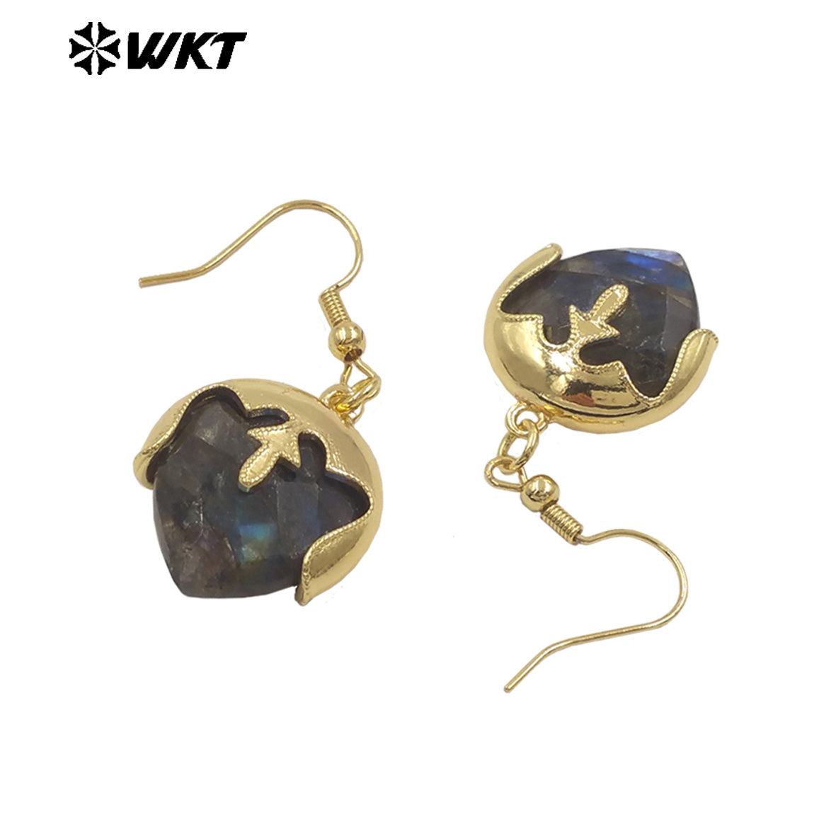 WT-E789 Wholesale Unique Design Gold Plated Cover Top Heart Shape Natural Gemstones Earrings For Women Interesting Jewelry