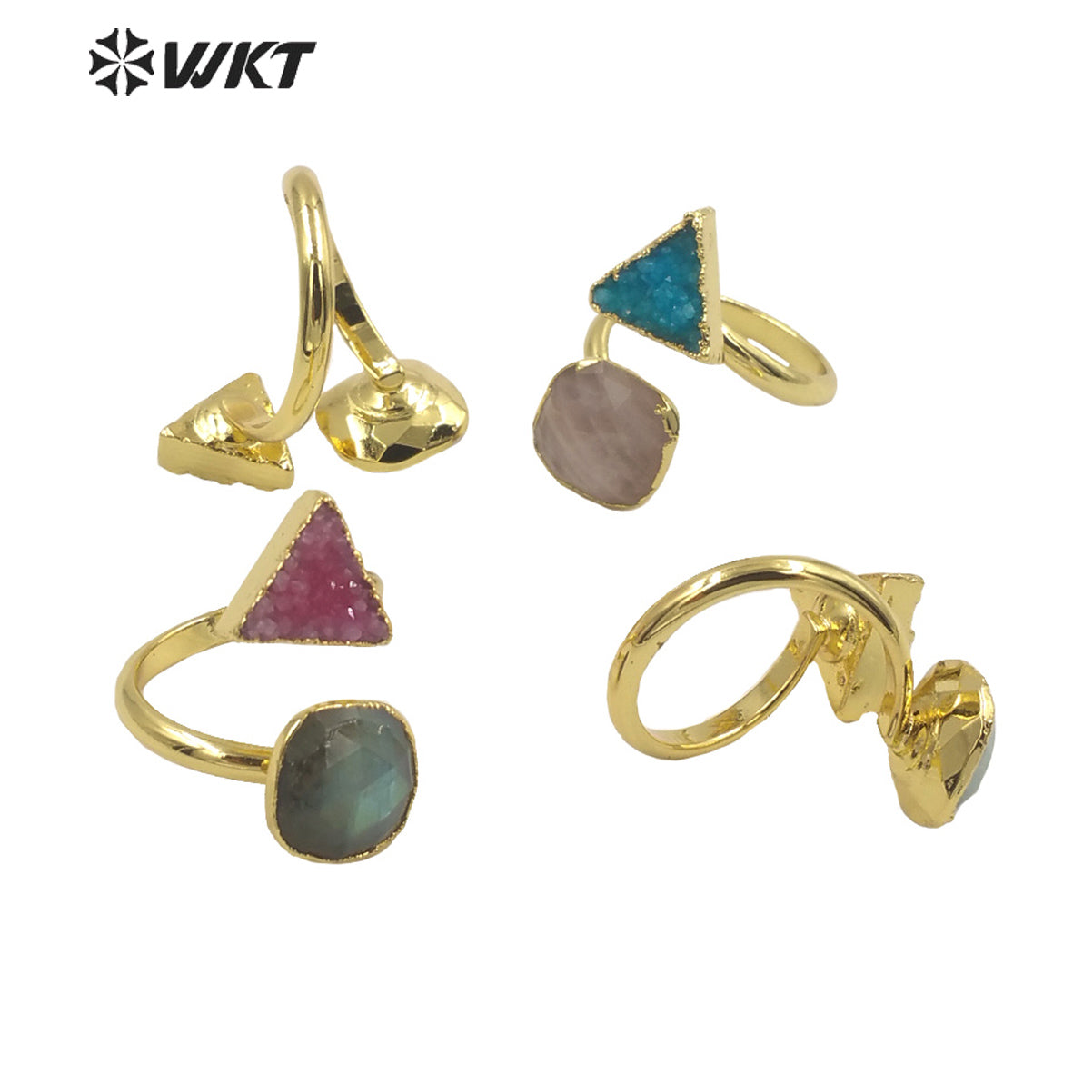WT-R373 Gorgeous 18k Real Gold Plated Double Druzy Stone Ring Women 10mm Gemstone Gold Ring for Party Elegant Druzy Ring
