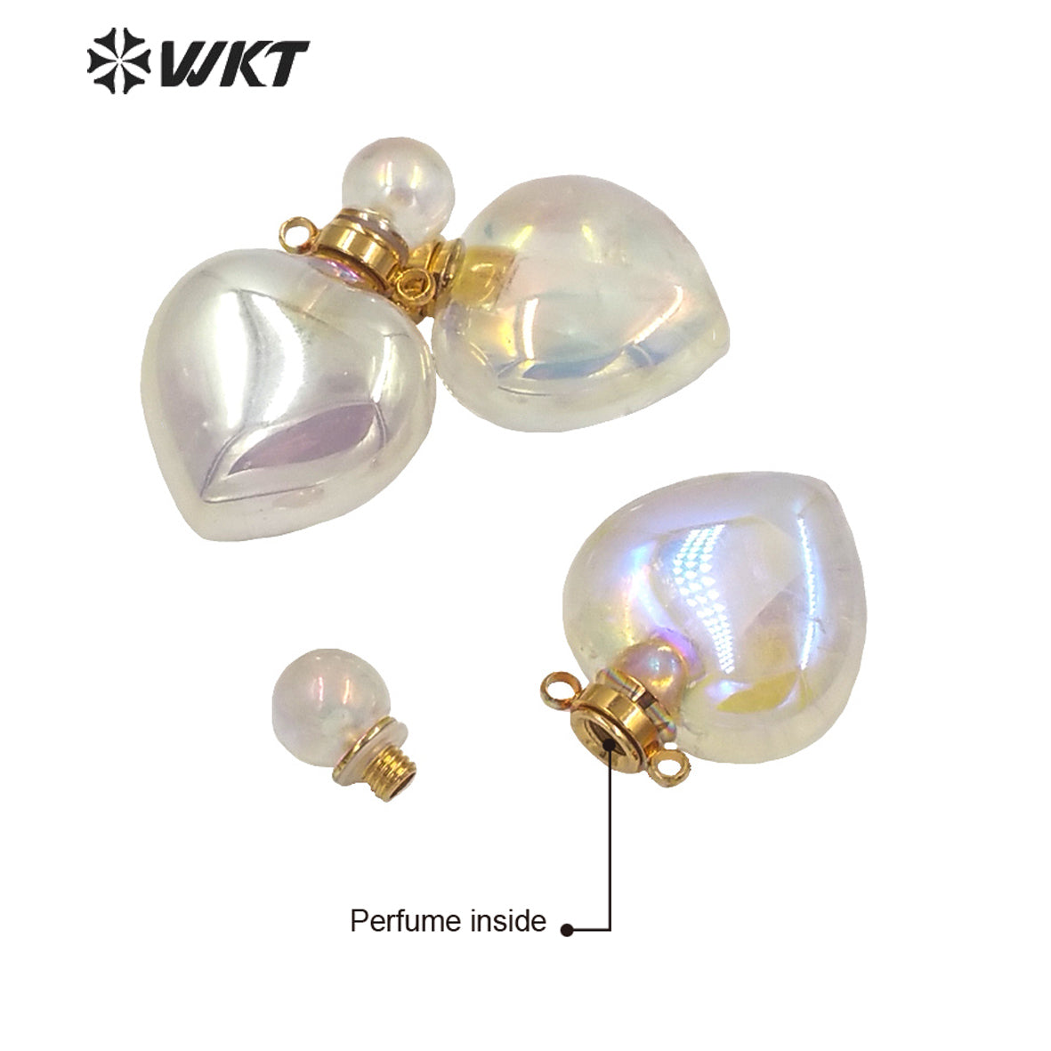 WT-P1595 Amazing WKT Exclusive Color Natural AURA Quartz Heart Shape Stone Pendant Fashion Heart Essencial Oil Bottle Pendant
