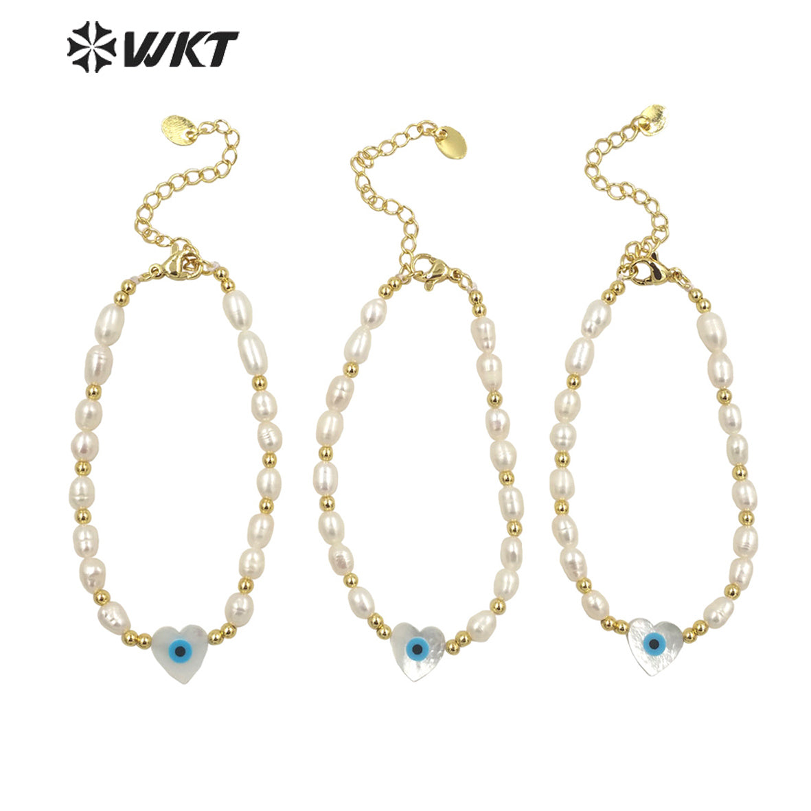 WT-MPB060 Wholesale Fashion White Freshwater Pearl Bracelet with Lobster Close Charming Shell Eye Beads Bracelet
