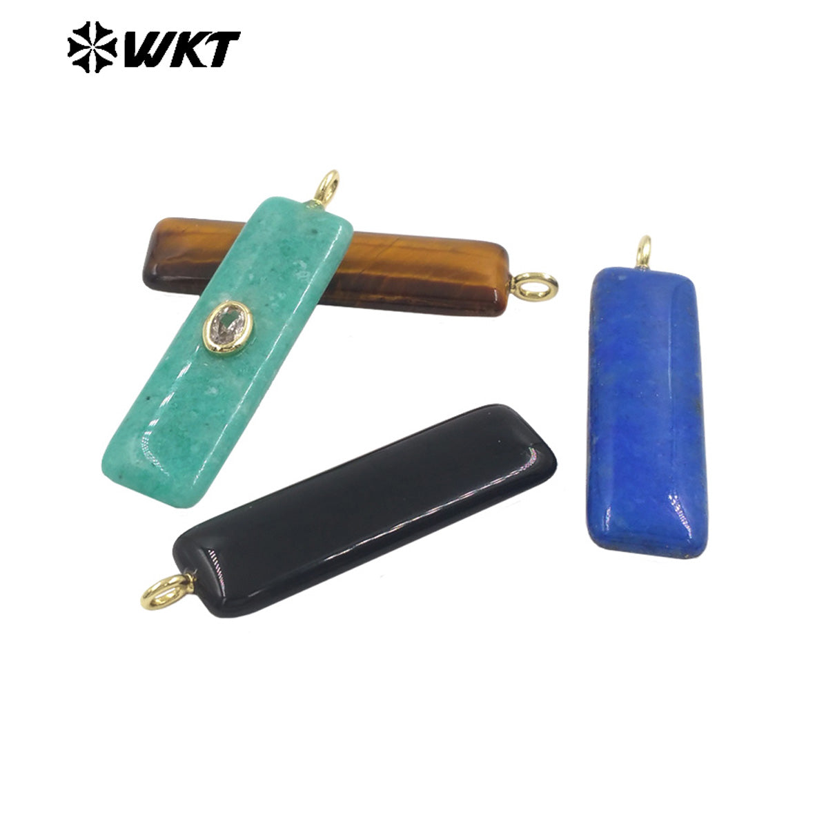WT-P2019 Popular Fashion Rectangle Multi Color Natural Gemstones With Zircon Smooth Pendants For Romantic Jewelry DIY
