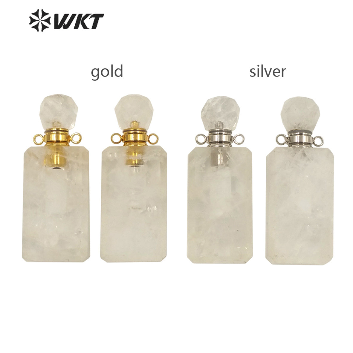 WT-P1634 Wholesale Women Long Square Crystal Quartz Essential Oil Pendant for Loading Perfume Bottle Pendant Quartz Pendant