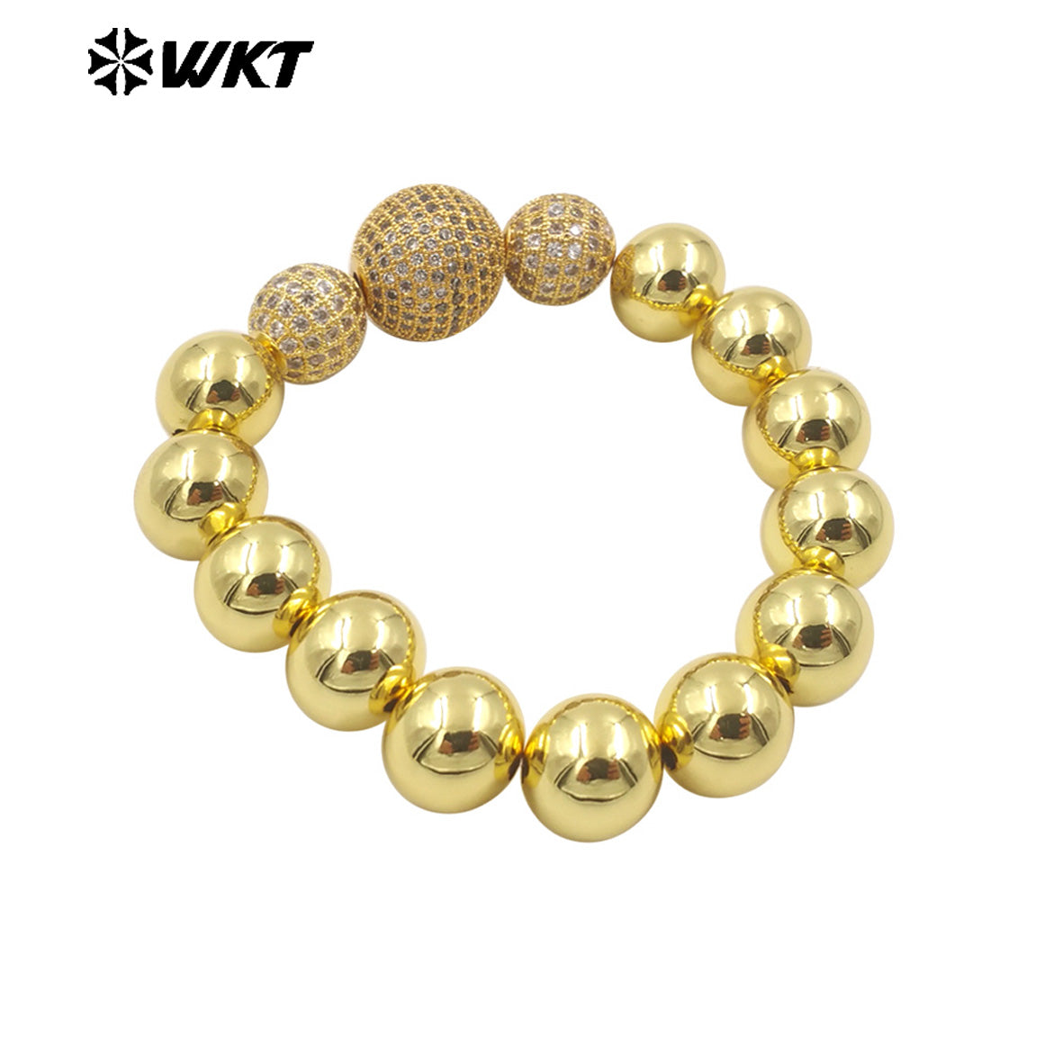 WT-JF346 Wholesale New Amazing Stretch Round Ball Beads Bracelet in 18K Real Gold Plated Resist Tarnishable