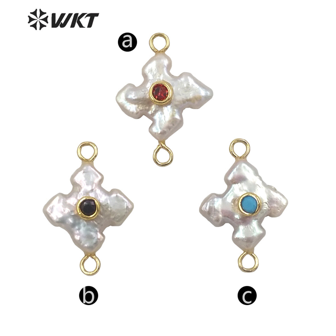 WT-JP252 WKT NEW Natural Freshwater Pearl Cross Pendant Fashion Gold Simple Cz Charm Double Loops Connector As Jewelry Findings
