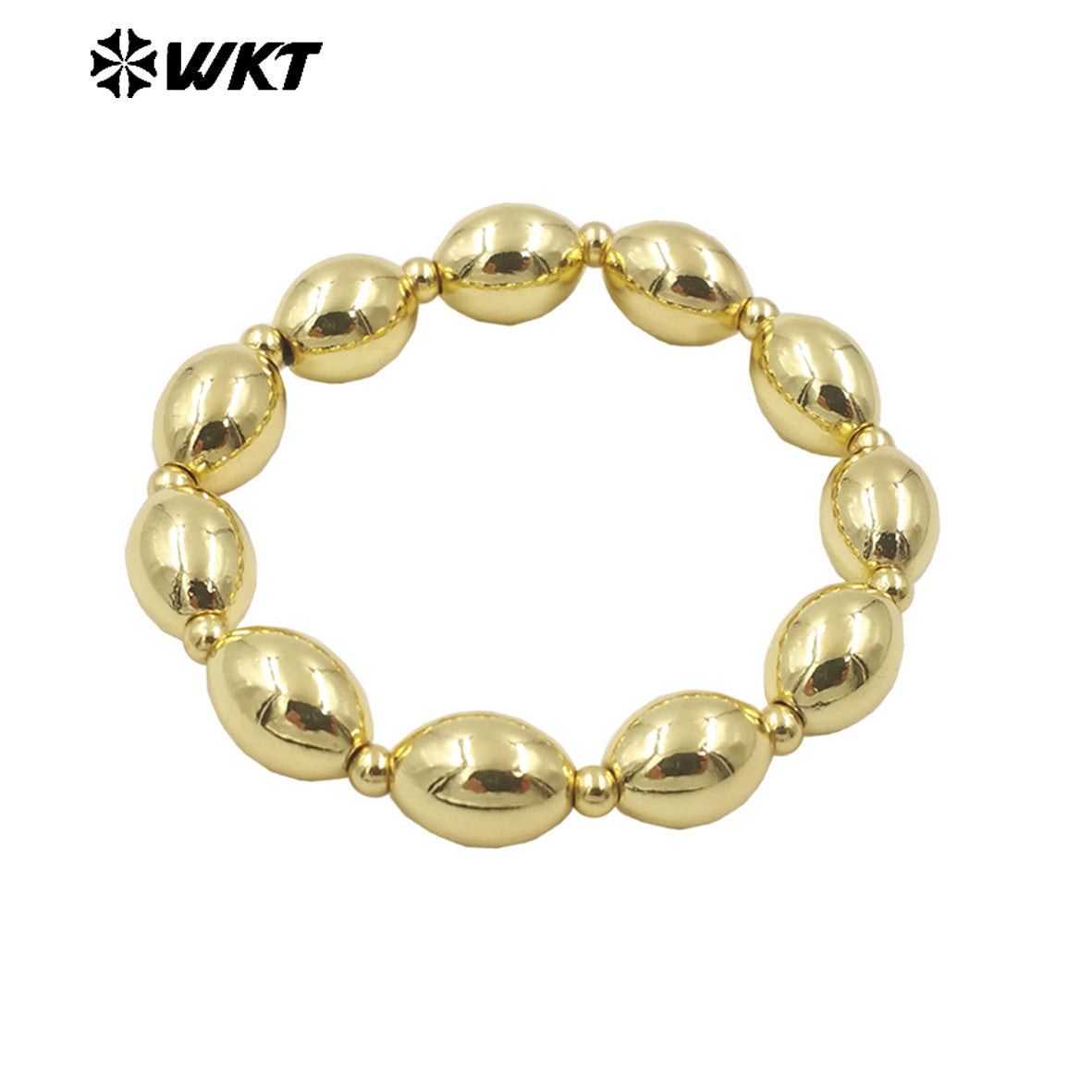 WT-JF348 Wholesale 18k Real Gold Plated Unique Steel and Gold Mixsure Bullet Brass Beads Stretch Bracelets