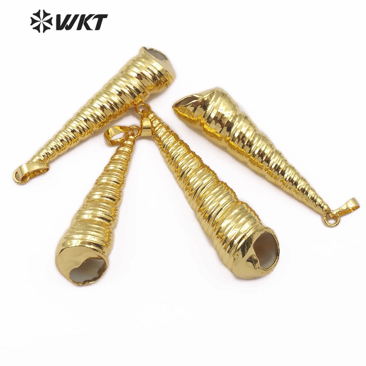 WT-JP118 Fashion Pendant Jewelry for Women Shell Necklace Full Gold Dipped Long Conch Pendant Trumpet Shell Pendant