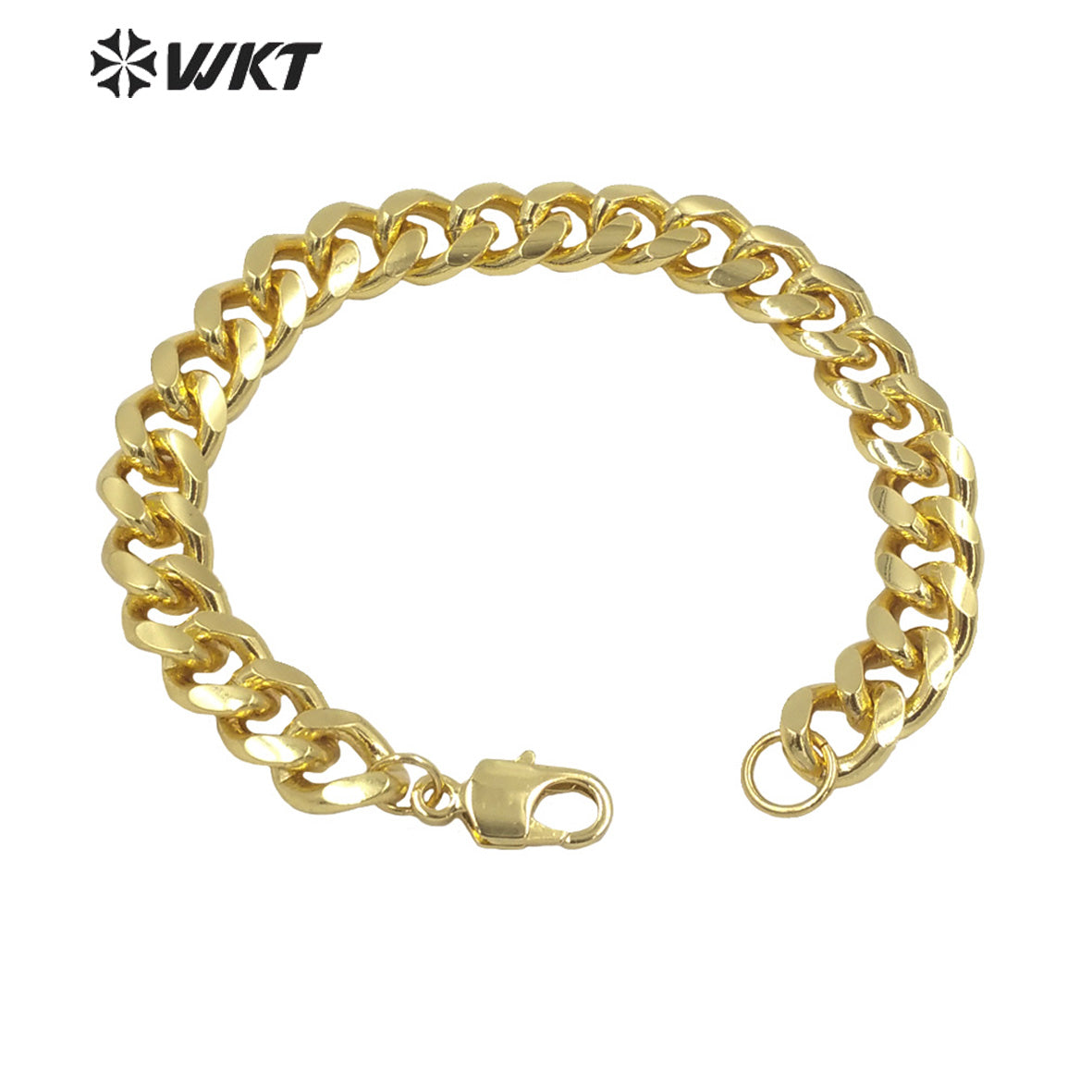 WT-B572 Fashion Women Real 18k Gold Plated Big Chunky Chain Bracelet Simple Metal High Polish Twisted Curb Chain Bracelet