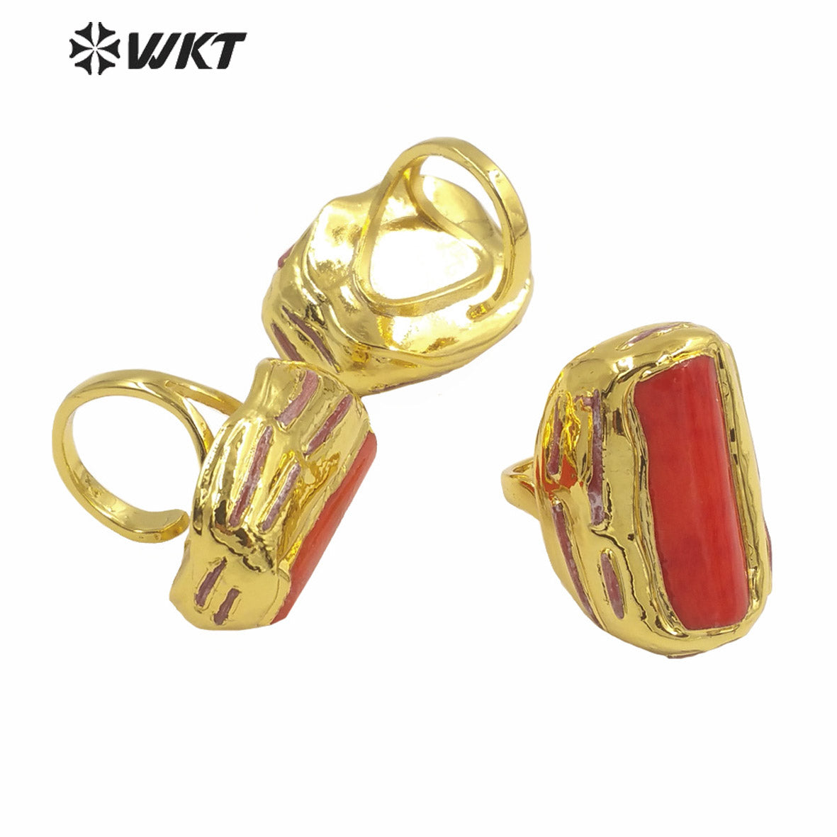 WT-MPR059 Trendy Romantic Freshwater Natural Red Coral 18k Gold Plating Ring Lovely Women Boho Ring for Gift