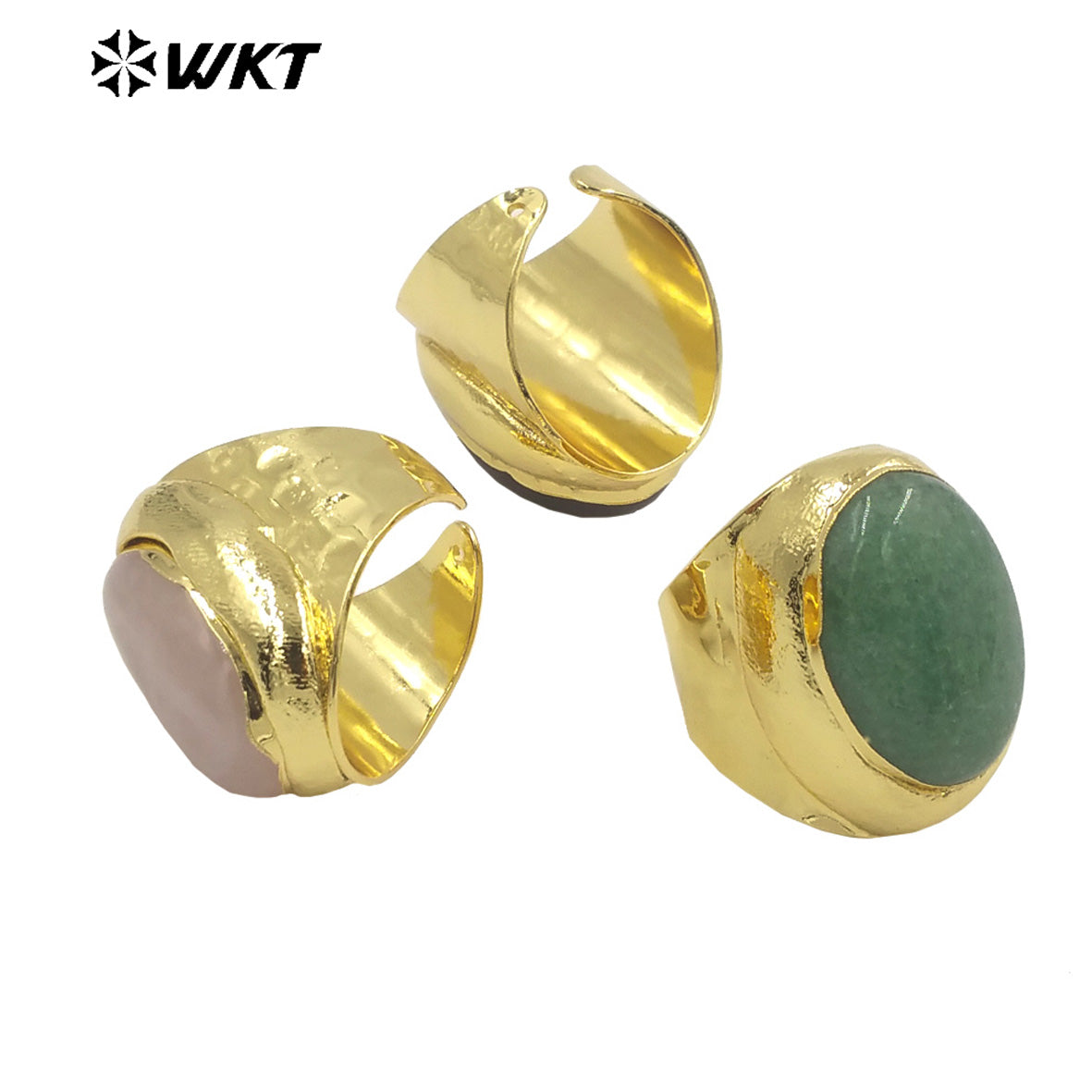 WT-R467 Newest Trendy Fashion HOT Ins Gemstone Jewelry Ring 18k Real Gold Plated Round Stone Anneversary Women Ring