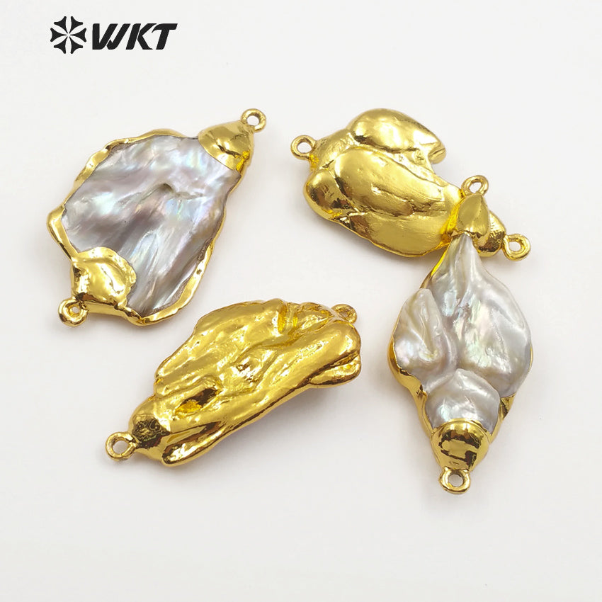 WT-JP079 Irregular Shape in Double Hoops Gold Capped Pendant Natural Wild Coast Jewelry for Woman Freshwater Pearl Pendant