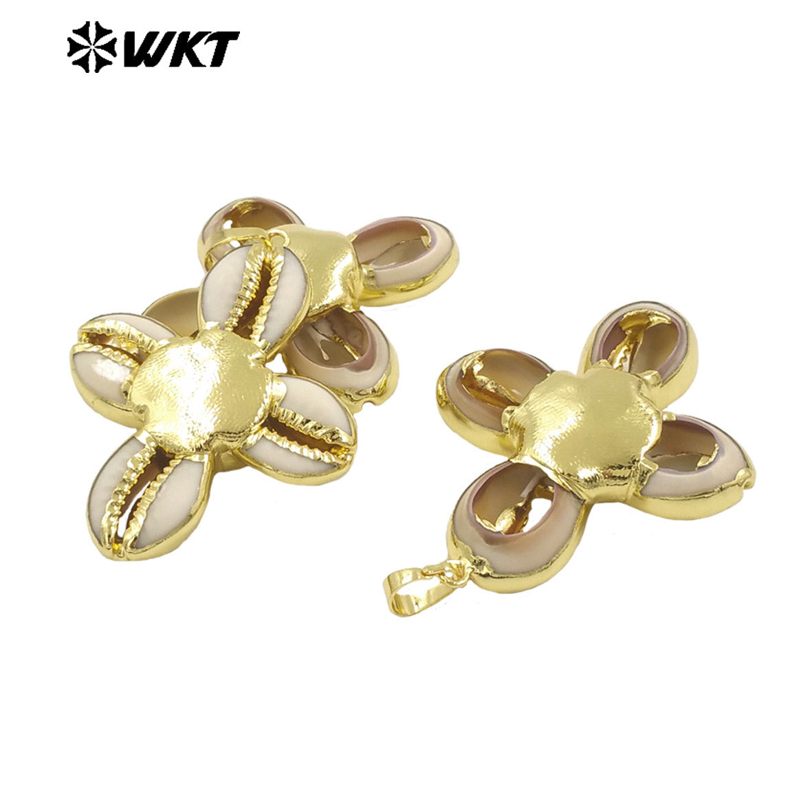 WT-JN296 Wholesale New Products Stylish 18K Gold Plated Natural Cowrie Shell Cross Unisex Necklace for Friends As Birthday Gifts