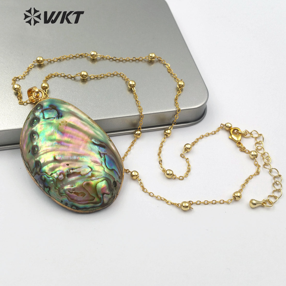 WT-JN080 Wholesale Irregular Oval Pendant With Random Size for Woman Jewelry Shell Pendant Natural Abalone Shell Necklace