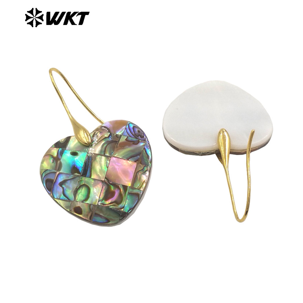 WT-MPE159 Hot Sales Romantic Style Natural Abalone Shell Earrings in Gold Plated Cross Heart Waterdrop Moon Shape Ladies Gift