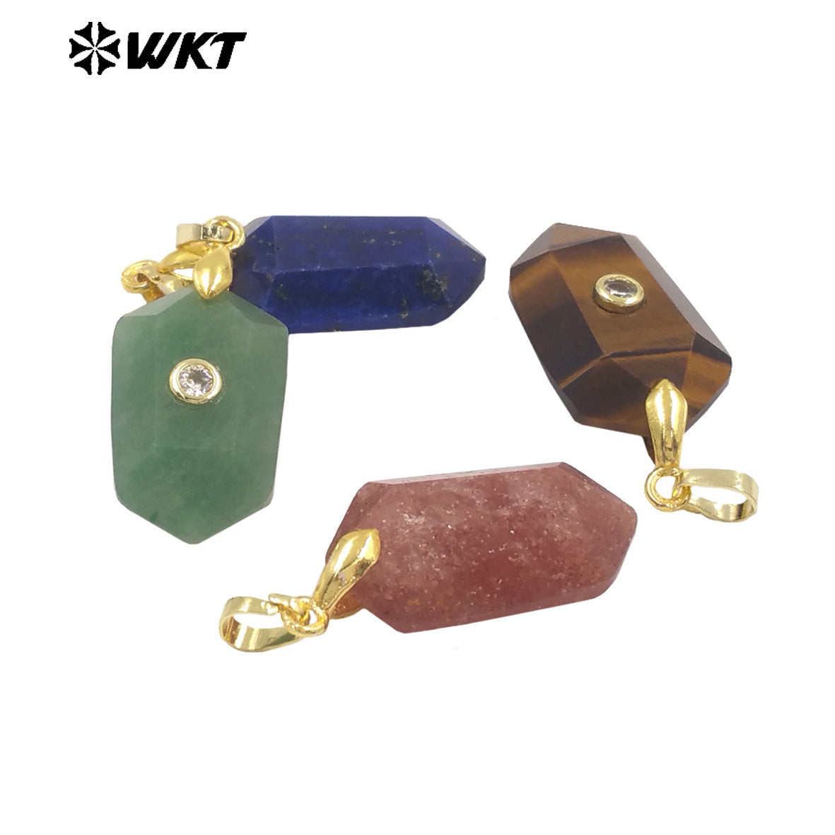 WT-P2017 Delicate Geometric Shape Multi Colors Natural Gemstones Set In Zircon Small Pendants For Trendy Jewelry Handmade