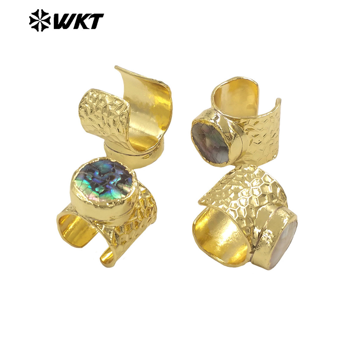 WT-MPR138 Newest Open Size Multi Colors 18K Gold Electroplated Round Crackle Natural Shell Rings For Party Wearing Jewelry