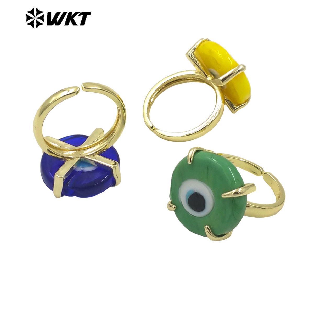 WT-MPR089 Charming Healing 18K Handmade Claw Setting Resin Turkey Eye Women Rings in Adjustable Size
