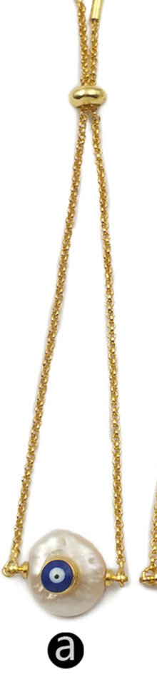 WT-MB111 Wholesale Pearl Gold Bracelet Pearl With CZ Stone Pave Eye Pattern and Hand Pattern Fashion Charm Bracelet
