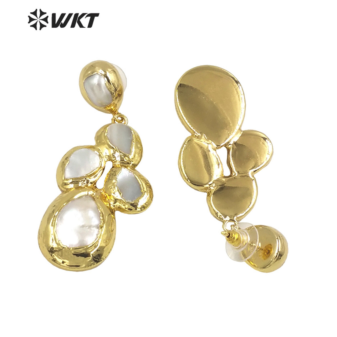 WT-E496 Gold Electroplated Pearl Jewelry for Wedding Jewelry Irregular Shape Pearl Drop Earring Freshwater Pearl Earring
