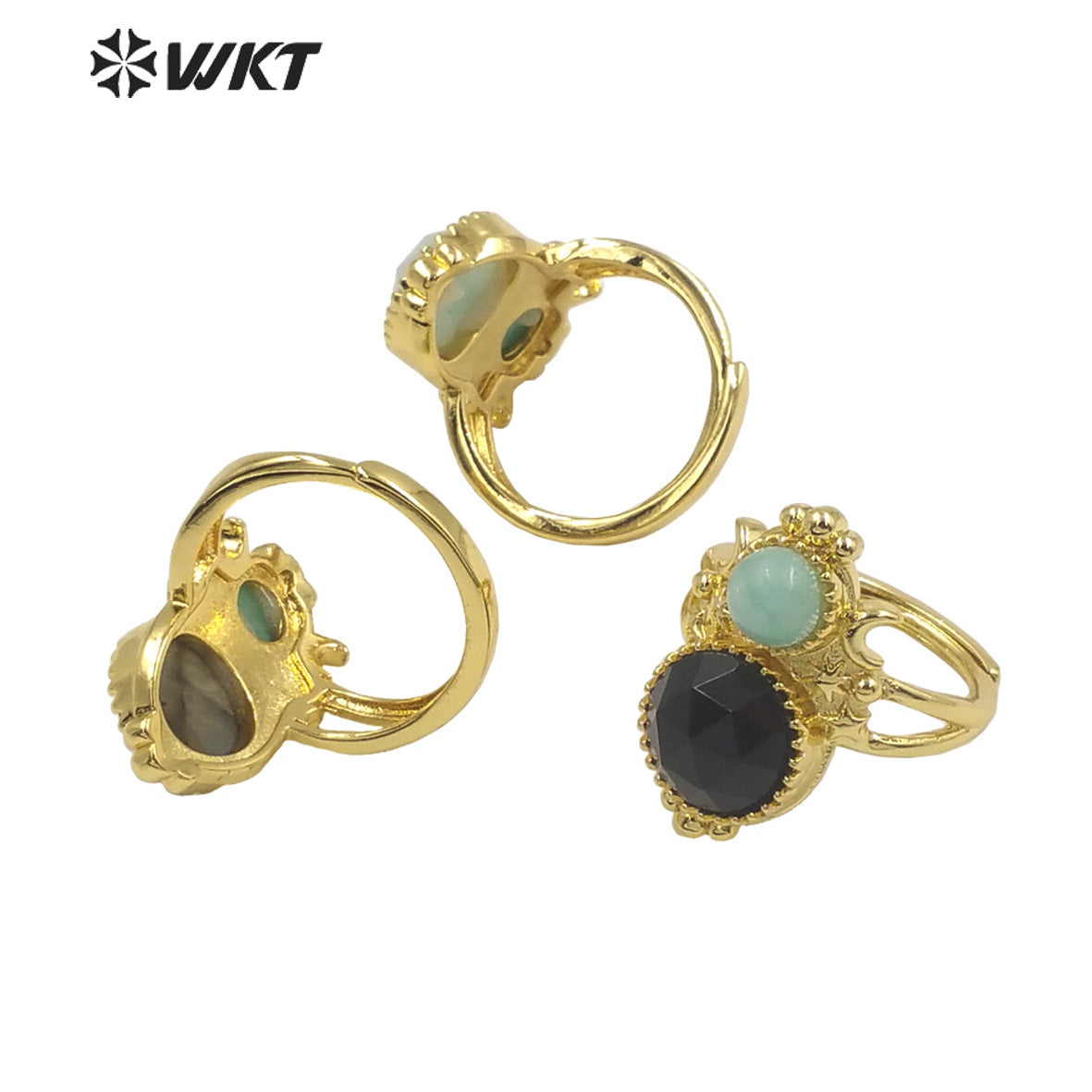 WT-R477 New Design Vintage Gemstone Ring With Pearl Charms Women Fashion Gold Plated Peacock Stone Ring Boho Charming Ring