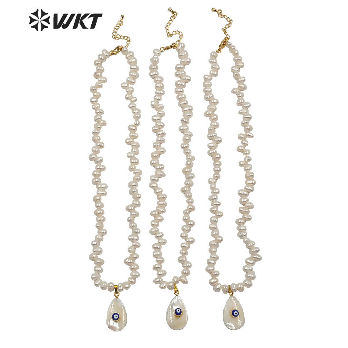 WT-JN115 Wholesale 16" Natural Pearl Beads Necklace With Eye Charm Shell Pendant Fashion Lady Jewelry Pearl Necklace