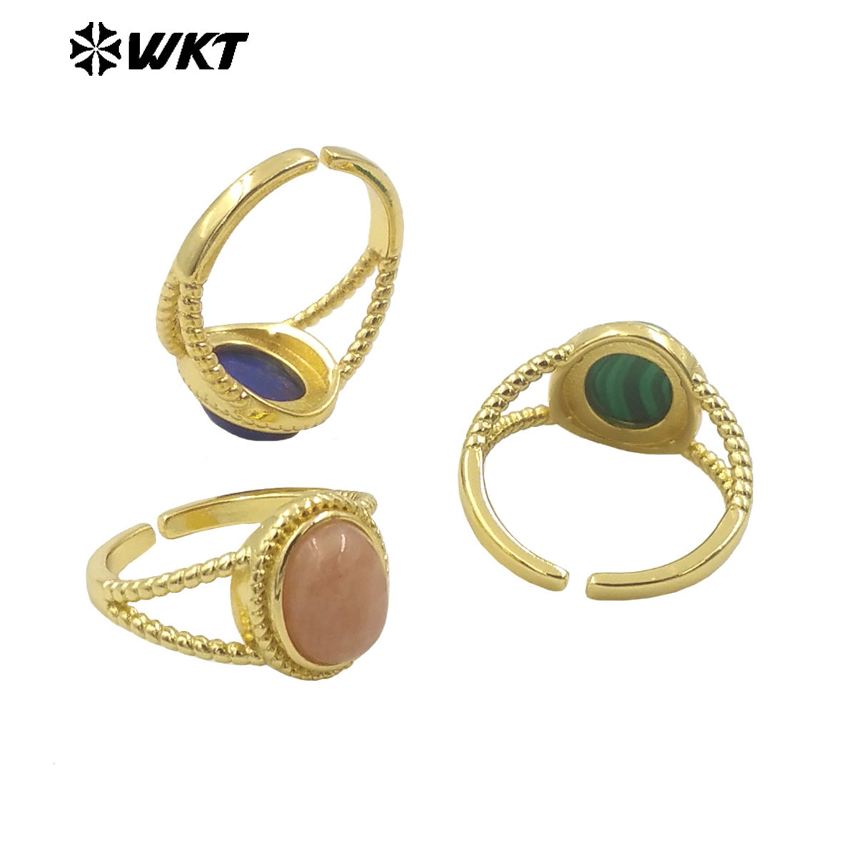 WT-R507 Wholesale Fashion Gold Plated Oval Shape Delicate Stone Setting in 18K Gold Plated Malachite Lucky Ring