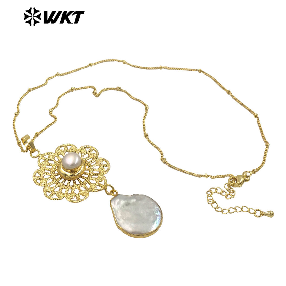 WT-JN269 Wholesale New Gorgeous 18K Real Gold Plated Natural Freshwater Pearl Pendant Necklace Anniversary Jewelry
