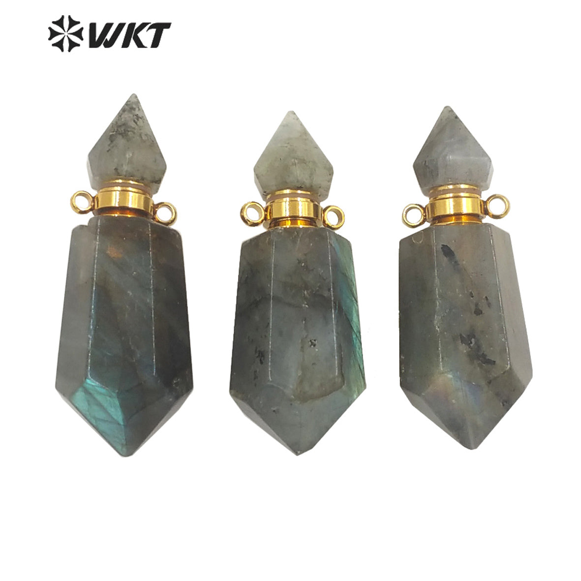 WT-P1760 WKT Superior Quality Natural Stone Perfume Bottle Pendant Labradorite Perfume Bottle Pendant Jewelry Necklace Accessory