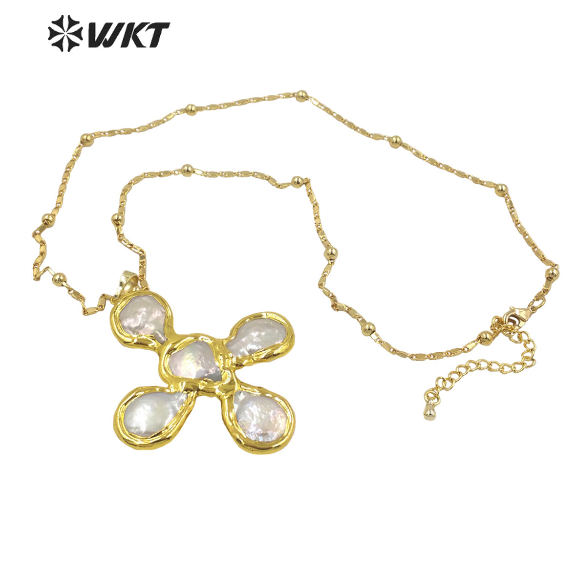 WT-JN168 WKT Drama Style Fashion Design Flower Shape Natural Freshwater Pearl Cross Necklace Jewelry Accessory Necklaces