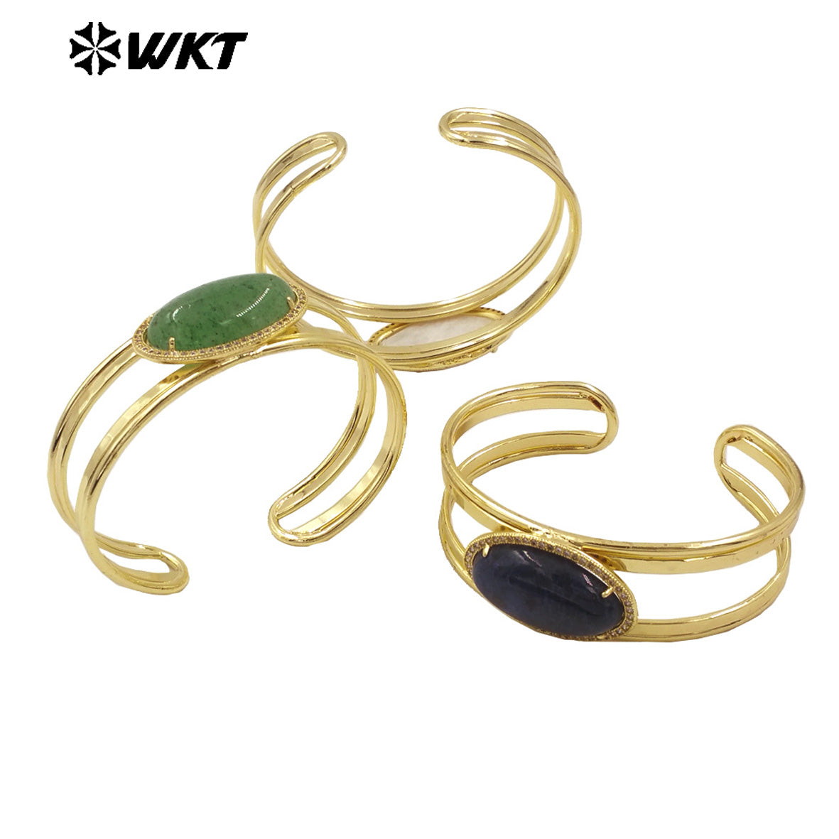 WT-B661 Wholesale Fashion Gold Plated Oval Shape Stone With Claw Prong Setting Moon Stone Elegant Women Bangle in Adjustable
