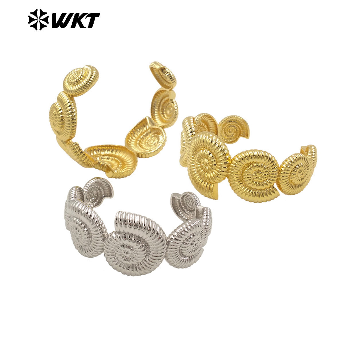 WT-B670 New Shell Shape Gold and Silver 18K Real Gold Plated Natural Yellow Brass Bracelet Daily Decoration for Couple