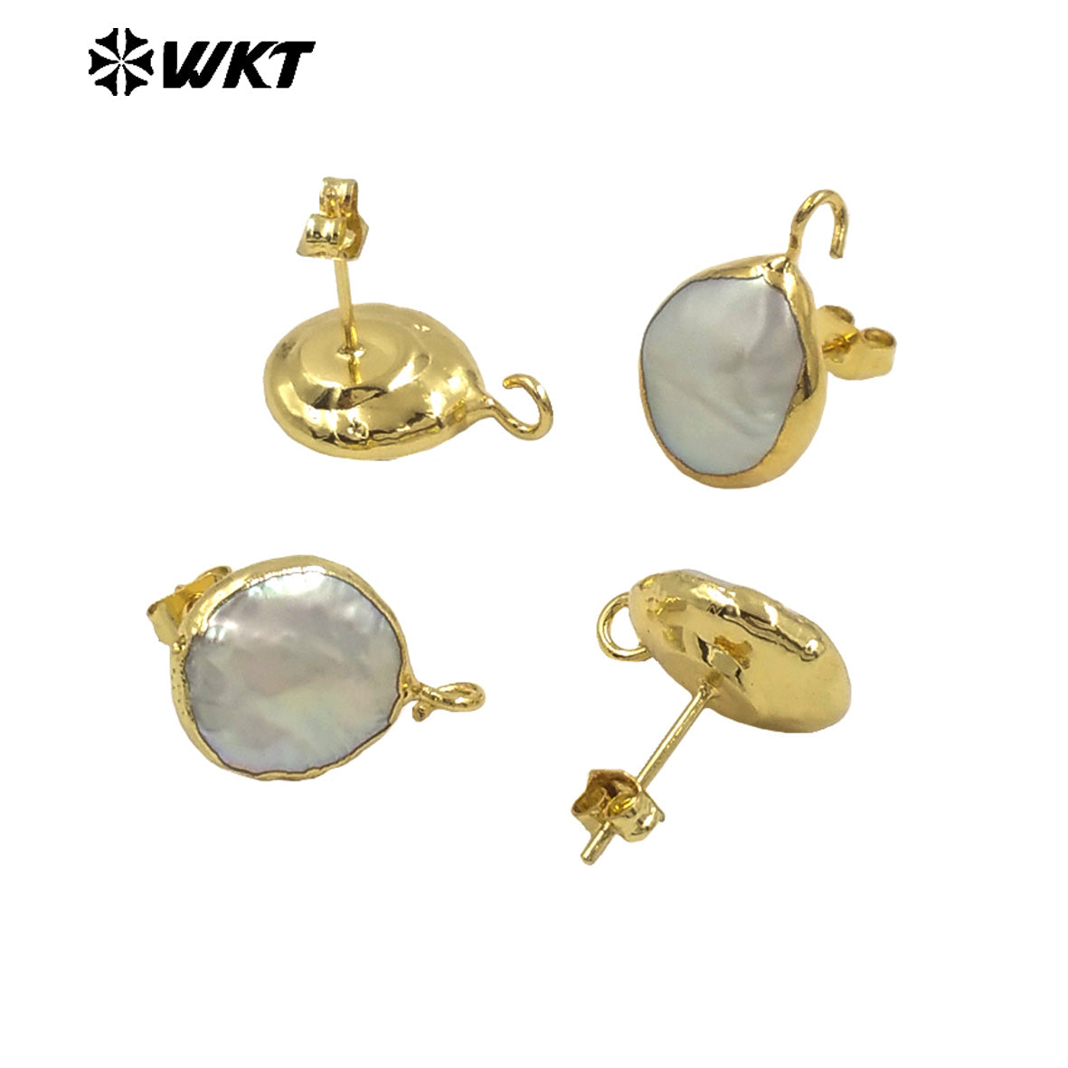 WT-JF329 Pearl Stud Earring Connector Jewelry Random Size Pearl Earring Making Gold Framed Pearl Accessories Jewelry Findings