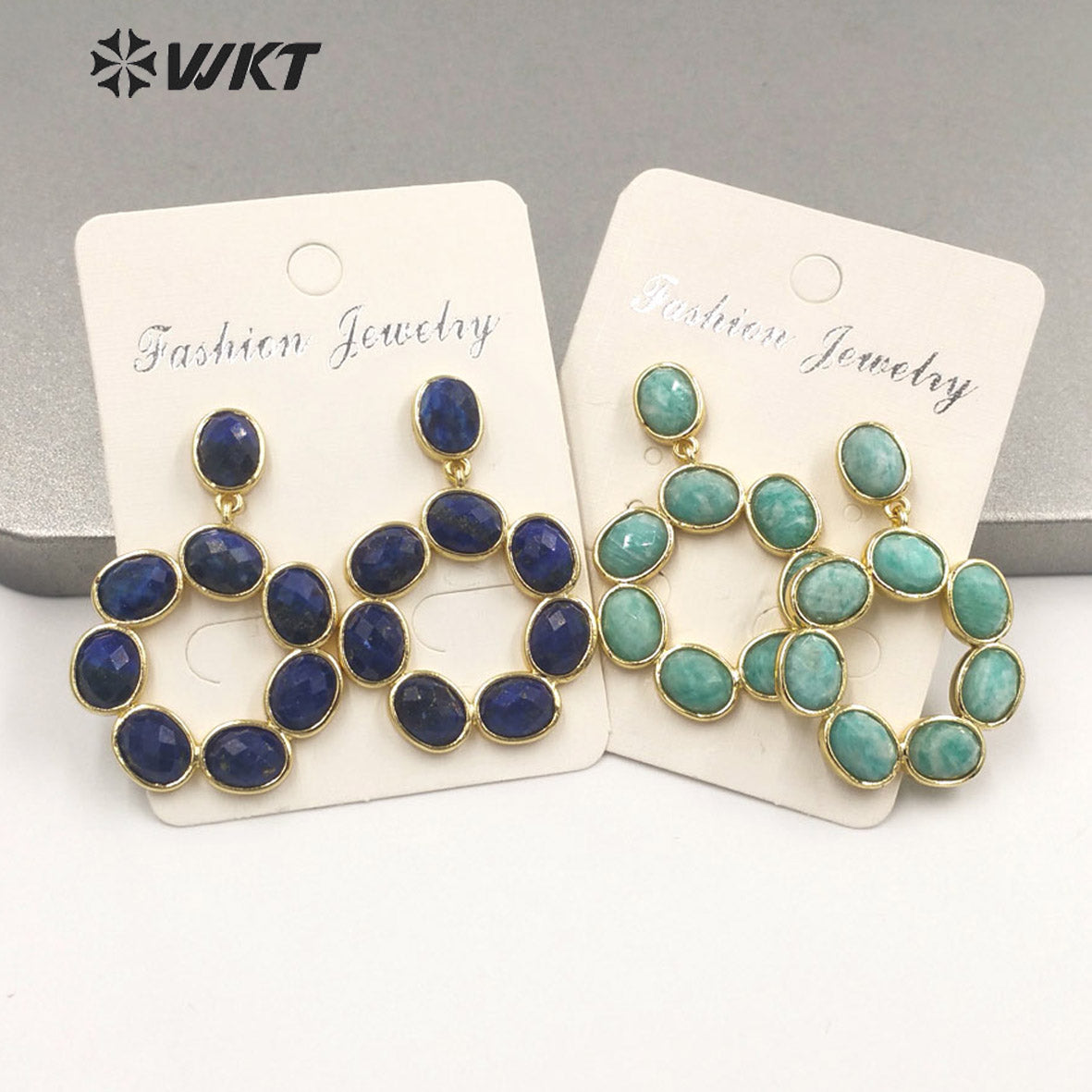 WT-E713 Newest Fashion Gold Natural Eight Stone Made Earrings Gorgeous Birthday Stone Earrings for Friend Gift