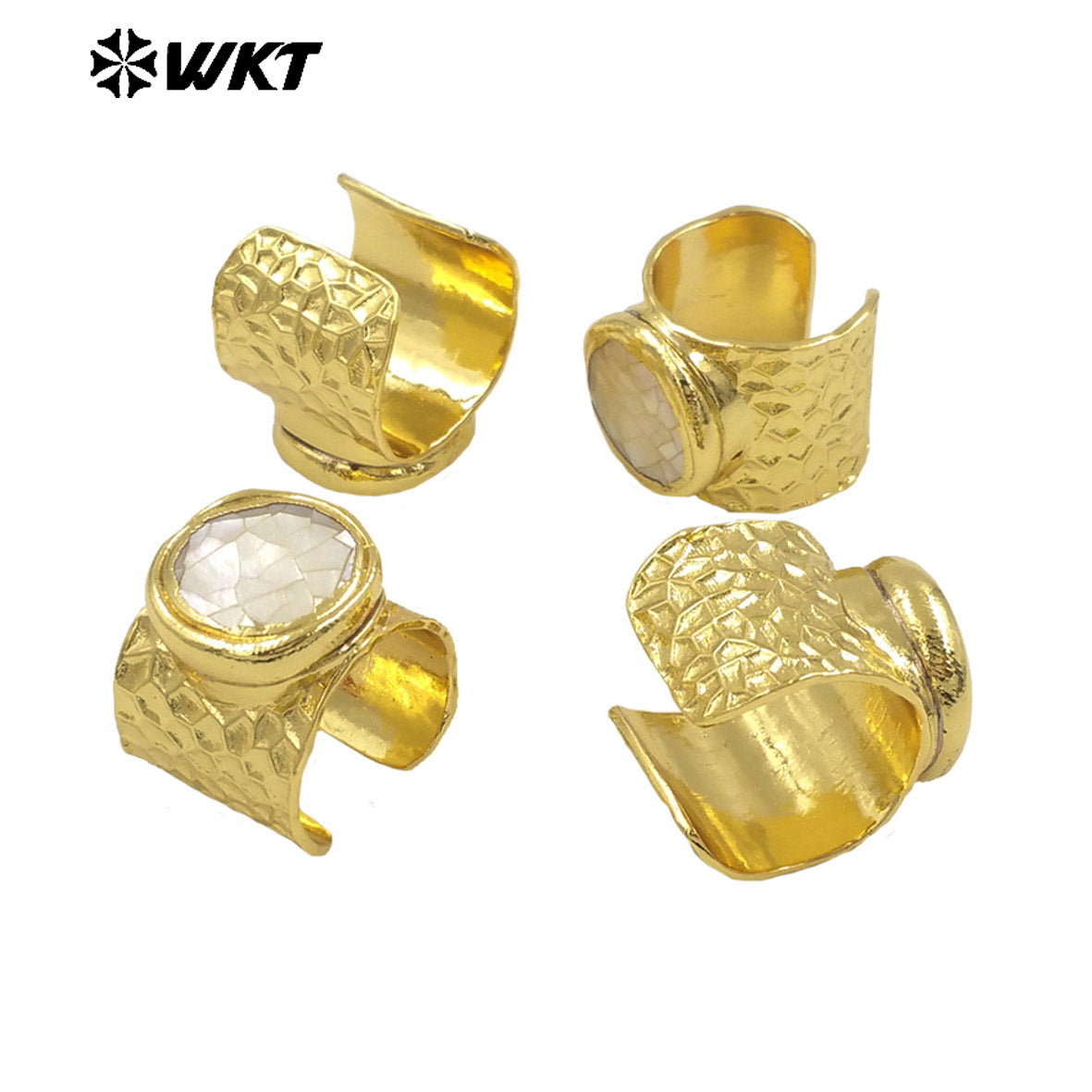 WT-MPR111 on Sale Uniquely Designed Unisex 18K Gold Plated Round Crack Adjustable Shell Wide Ring Jewelry Accessory for Party