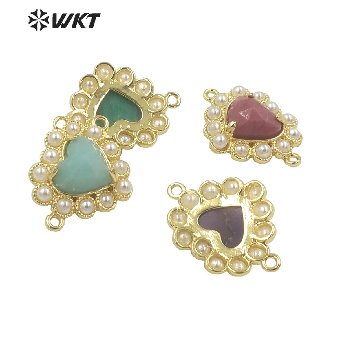 WT-PC006 Charming Small Size Natural Gemstone Made Heart Connectors for Bracelet Making for Women Birthday Gift Pendants